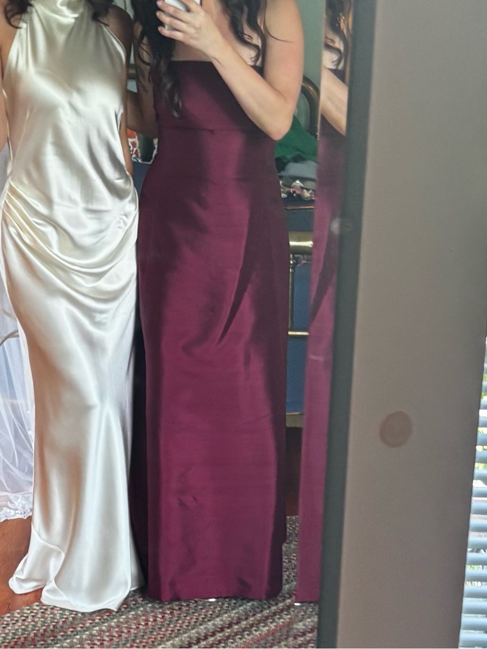 Strapless Burgundy Silk Evening Dress
